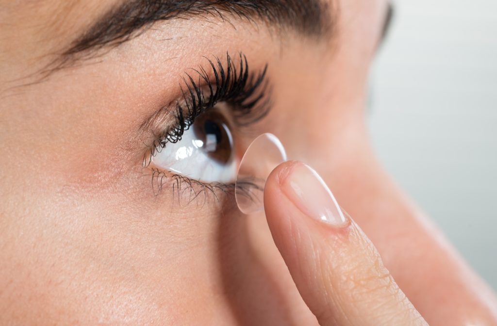 A close up of a woman wearing contact lenses