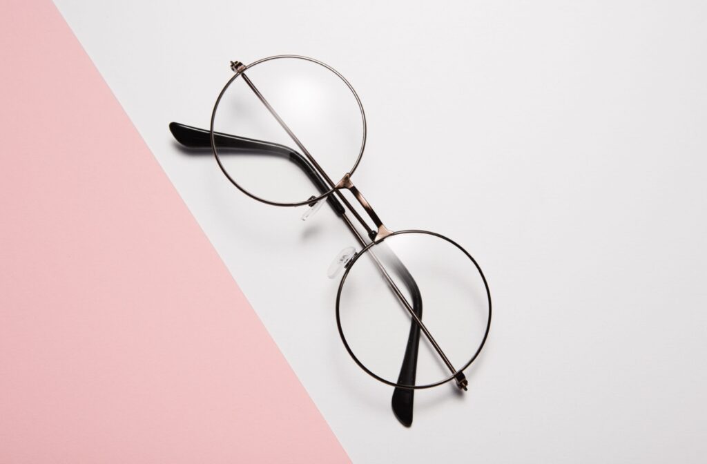 A pair of trendy thin metal round glasses