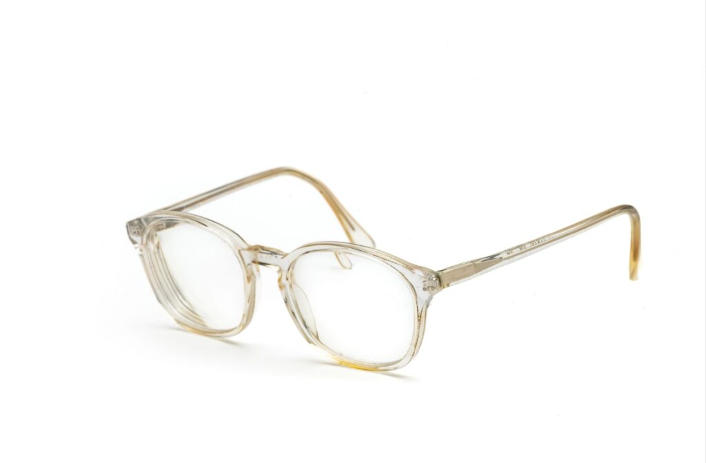 A pair of glasses that mix translucent material with metal for a unique look